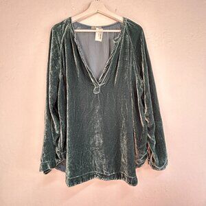 CP Shades Livia Womens Green Silk Velvet Tunic Top Split Neck Size Medium $280